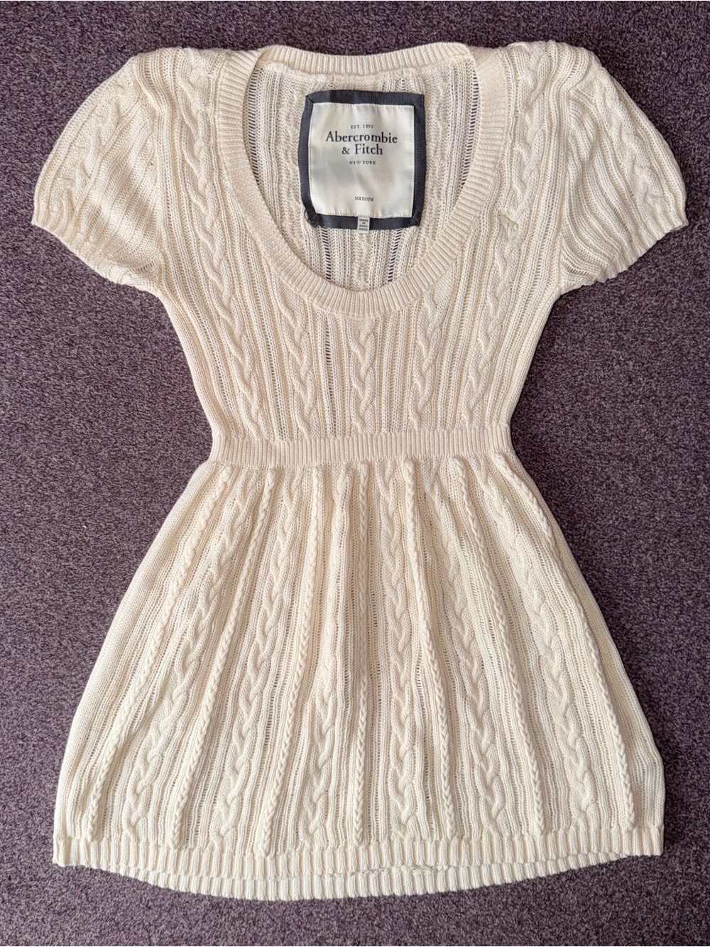 Vintage Y2K Abercrombie & Fitch 2000s Cable Knit Scoop Neck Babydoll Top
